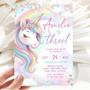 Invitación Unicorn Meadow Flower Cuatro Cumpleaños Mágicos Si