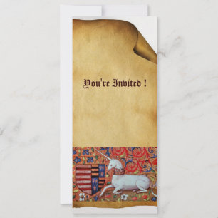 Invitación UNICORN MEDIEVAL FANTASY FLORAL PARCHMENT Pearl