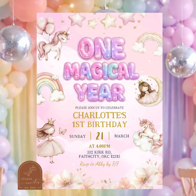 Invitación Unicorn One Magical year First Birthday (Subido por el creador)
