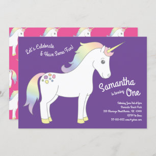 Invitación Unicorn Pastel Rainbow Primer Fiesta de cumpleaños