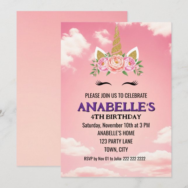 Invitación Unicorn Personalized Magical Birthday Invitation   (Anverso / Reverso)