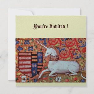 Invitación UNICORN ,plata azul blanco rojo