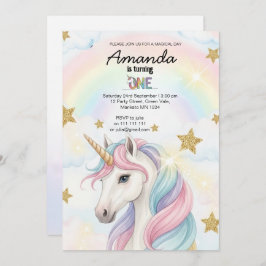 Invitación Unicorn Rainbow 1st Birthday Party Invitation