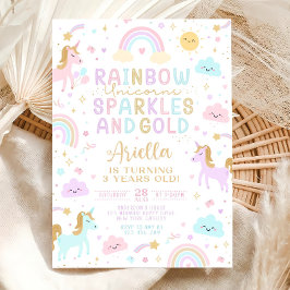 Invitación Unicorn Rainbow Birthday Invitation, 3rd Birthday 