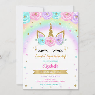 Invitación Unicorn Rainbow Magical Birthday Invitation