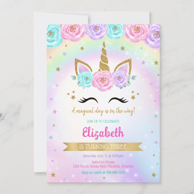 Invitación Unicorn Rainbow Magical Birthday Invitation (Anverso)