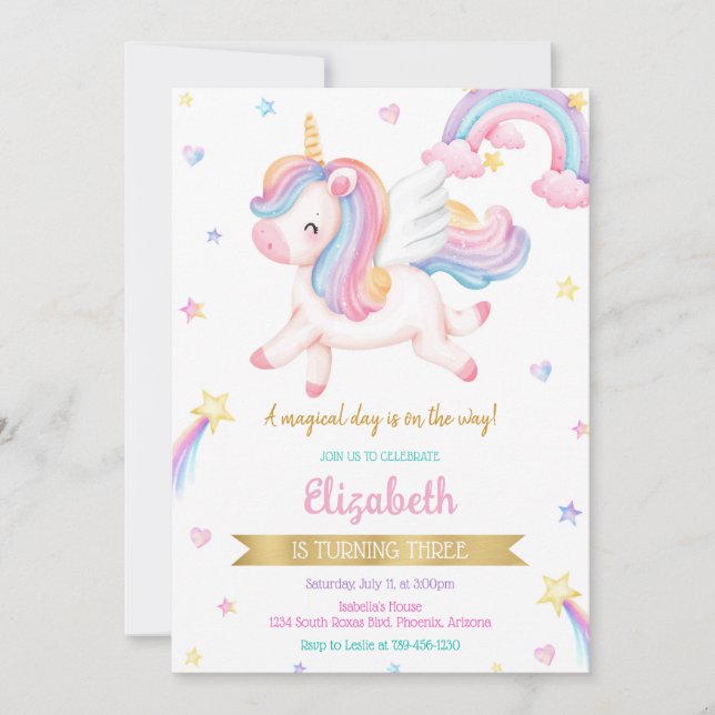 Invitación Unicorn Rainbow Magical Birthday Invitation (Anverso)