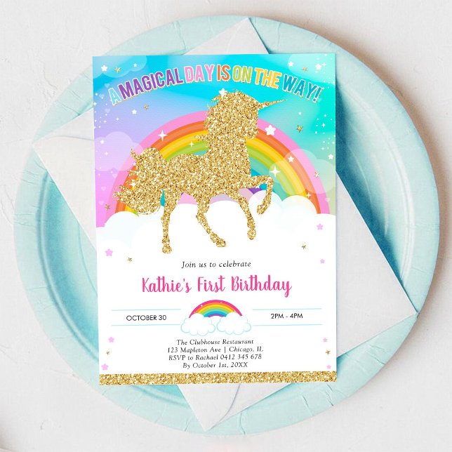 Invitación Unicorn Rainbow Magical Day Birthday Invitation (Subido por el creador)