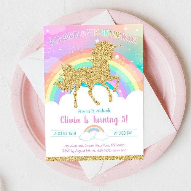 Invitación Unicorn Rainbow Magical Day Birthday Invitation (Subido por el creador)