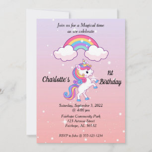 Invitación Unicorn Sparkle 1er cumpleaños