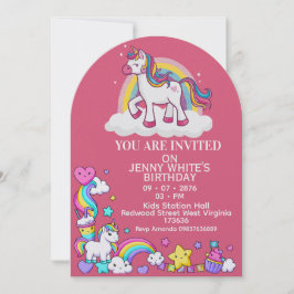 Invitación Unicorn Themed Girl Birthday Invitation 