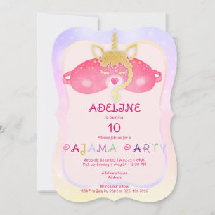Invitación Unicorn Tween Chica Sleepover Pajama Birthday Part