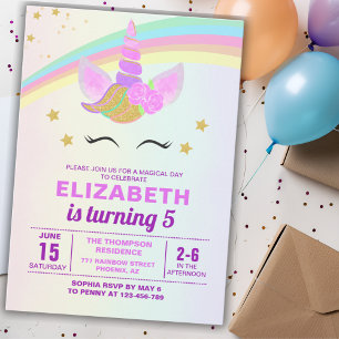 Invitación Unicorn with Magic Rainbow Birthday Girl