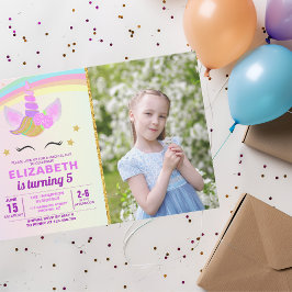 Invitación Unicorn with Magic Rainbow Birthday Girl