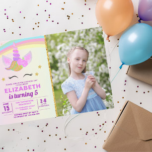 Invitación Unicorn with Magic Rainbow Birthday Girl