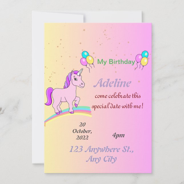 Invitación unicornio (Anverso)