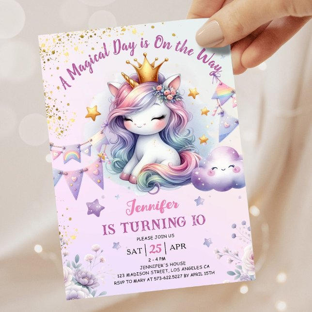 Invitación Unicornio 10 cumpleaños invitan a Chica rosado y o (#UnicornBirthdayInvitation #UnicornBirthdayInvitationTemplate #UnicornBirthdayInvitationEditable 
)