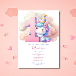 Invitación Unicornio 1.ᵉʳ primer cumpleaños de Chica Púrpura 