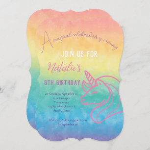 Invitación Unicornio 5 Chica de cumpleaños 5 mágico rosa quin