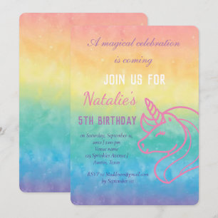 Invitación Unicornio 5 Chica de cumpleaños 5 mágico rosa quin