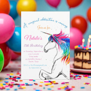 Invitación Unicornio 5 Chica de cumpleaños 5 mágico rosa quin