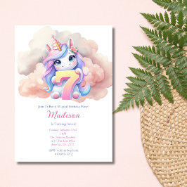Invitación Unicornio 7.ª Chica Púrpura Azul Rosa Cumpleaños