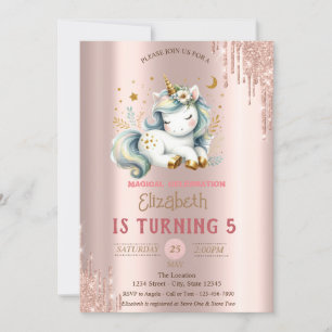 Invitación Unicornio Adorable, Cumpleaños con Gotear Dorado R