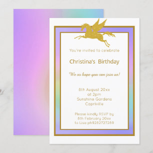 INVITACIÓN UNICORNIO ARCO IRIS PRECIOSO PARA TODA OCASIÓN