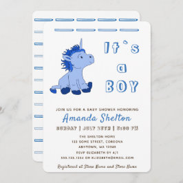 Invitación Unicornio Azul Baby Shower