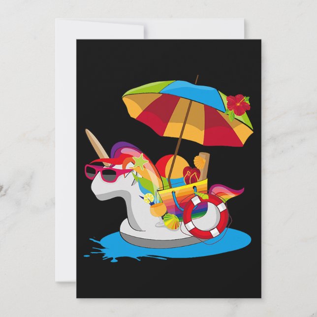 Invitación Unicornio con forma de arco iris y parasol (Anverso)