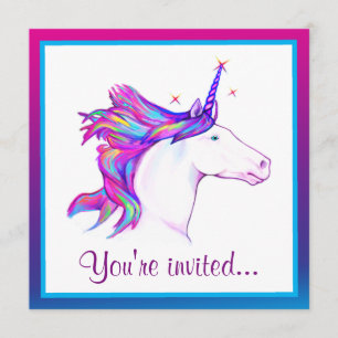 Invitación Unicornio con Rainbow Mane feliz cumpleaños