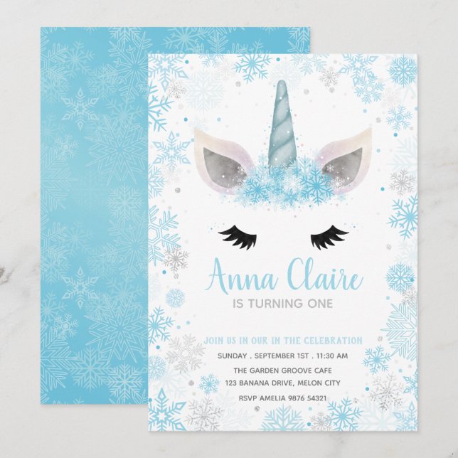 Invitación Unicornio congelado mágico| Cumpleaños del Chica (Anverso / Reverso)