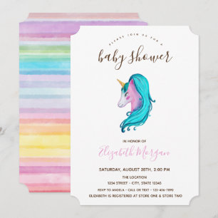 Invitación Unicornio de Acuarela Baby Shower de Rayas