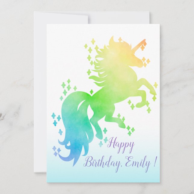 Invitación Unicornio de acuarela con estrella (Anverso)