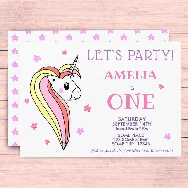 Invitación Unicornio de color Bonito lindo primer cumpleaños (Subido por el creador)