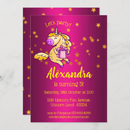 Invitación Unicornio de cumpleaños amarillo lindo