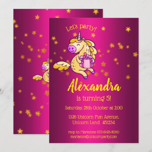 Invitación Unicornio de cumpleaños amarillo lindo