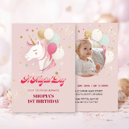Invitación Unicornio de primer cumpleaños mágico
