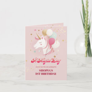 Invitación Unicornio de primer cumpleaños mágico