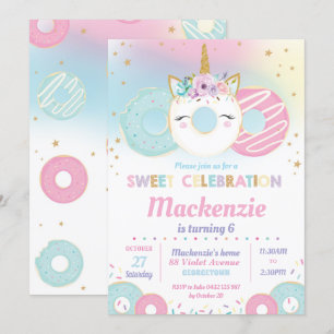 Invitación Unicornio Doughnut de la fiesta de cumpleaños de D
