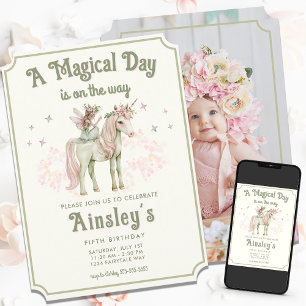 Invitación Unicornio encantado y cumpleaños personalizado de 