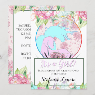 Invitación Unicornio es un Chica (flores y leones)