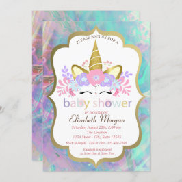 Invitación Unicornio, Floral, Opal Baby Shower