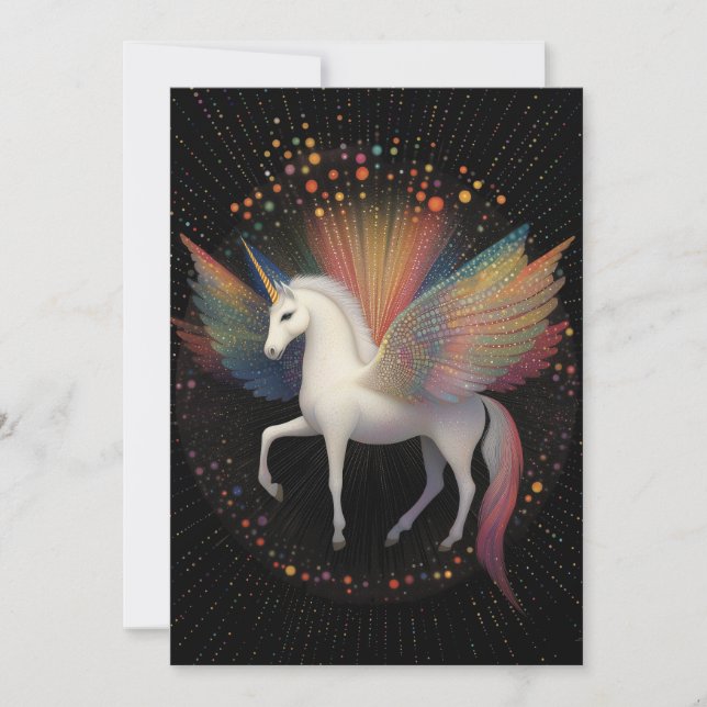 Invitación Unicornio Galáctico Estrellas de Colores Arcoíris  (Anverso)