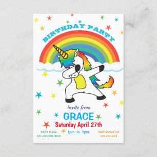 Invitación Unicornio haciendo el arcoiris y las estrellas inv