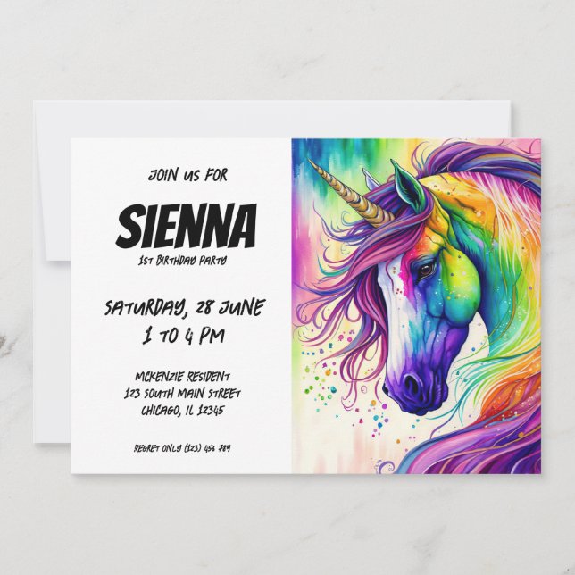 Invitación Unicornio mágico (Anverso)