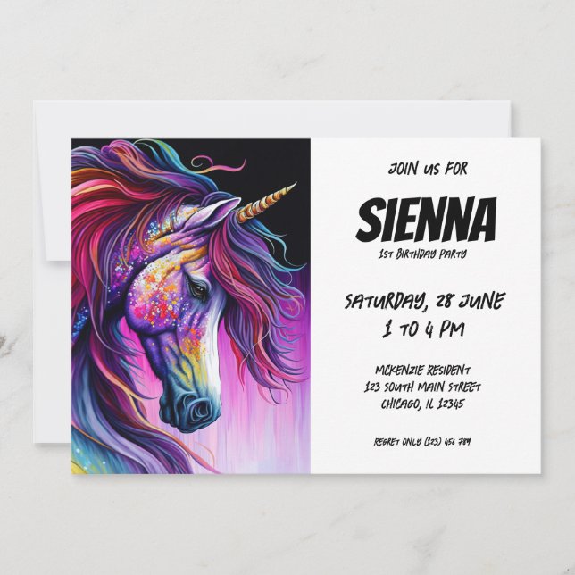 Invitación Unicornio mágico (Anverso)