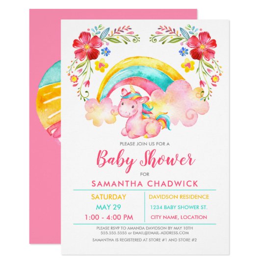 Invitacion Ducha Bebe Unicornio Chica Brillante Invitacion Arco Iris