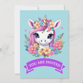 Invitación Unicornio mágico con flores