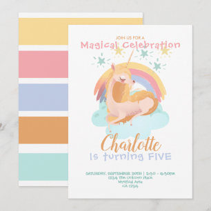 Invitación Unicornio Mágico en la Nube Cumpleaños Personaliza